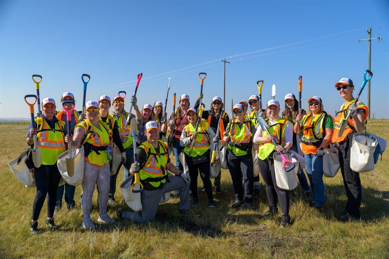 A large group of volunteers at a planting day